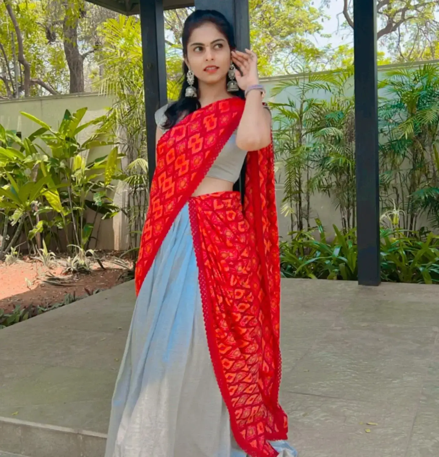 South Indian TV Actress Mounika Reddy in Blue Lehenga Choli